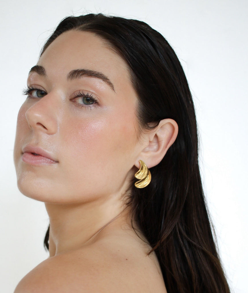 stud earrings, gold earring