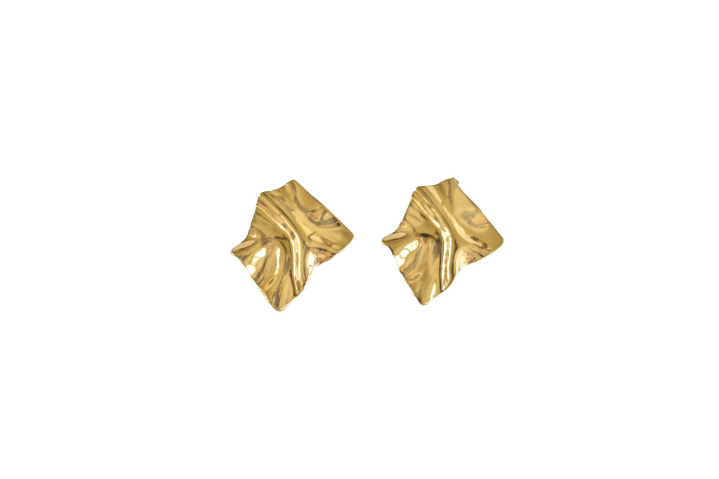 Gold statement earrings with wrinkled like look