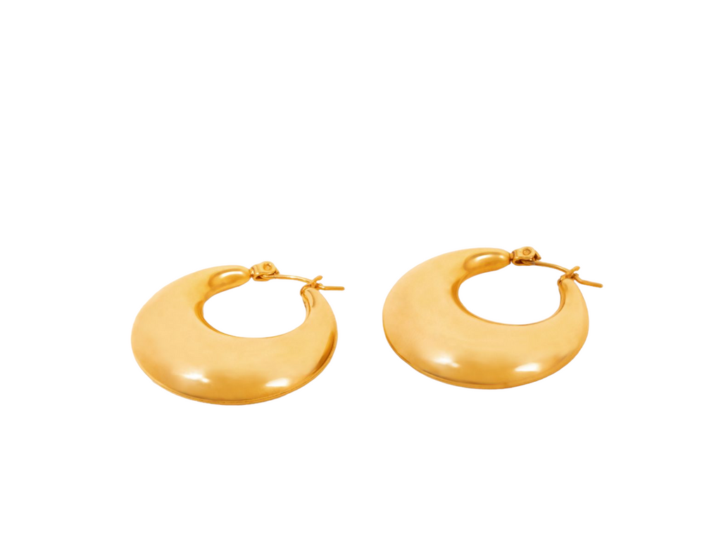 Stylish gold chunky hollow hoop earrings with a sleek, polished finish.