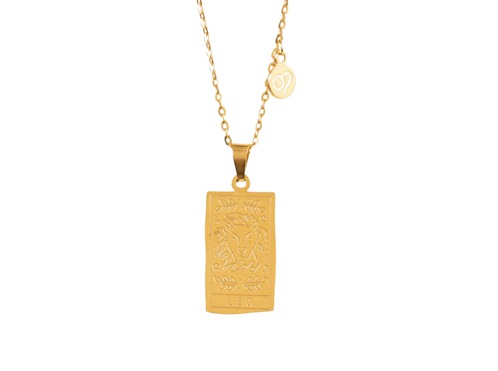 Beautiful Leo zodiac pendant necklace featuring intricate detailing and a polished finish. This stylish accessory celebrates the Leo astrological sign, making it a perfect gift for astrology lovers and a meaningful addition to any jewelry collection.