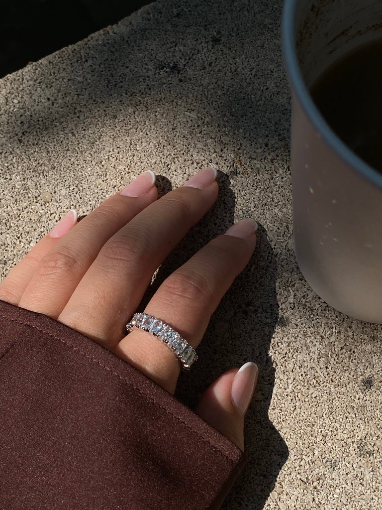 Gorgeous everyday silver diamond ring band.